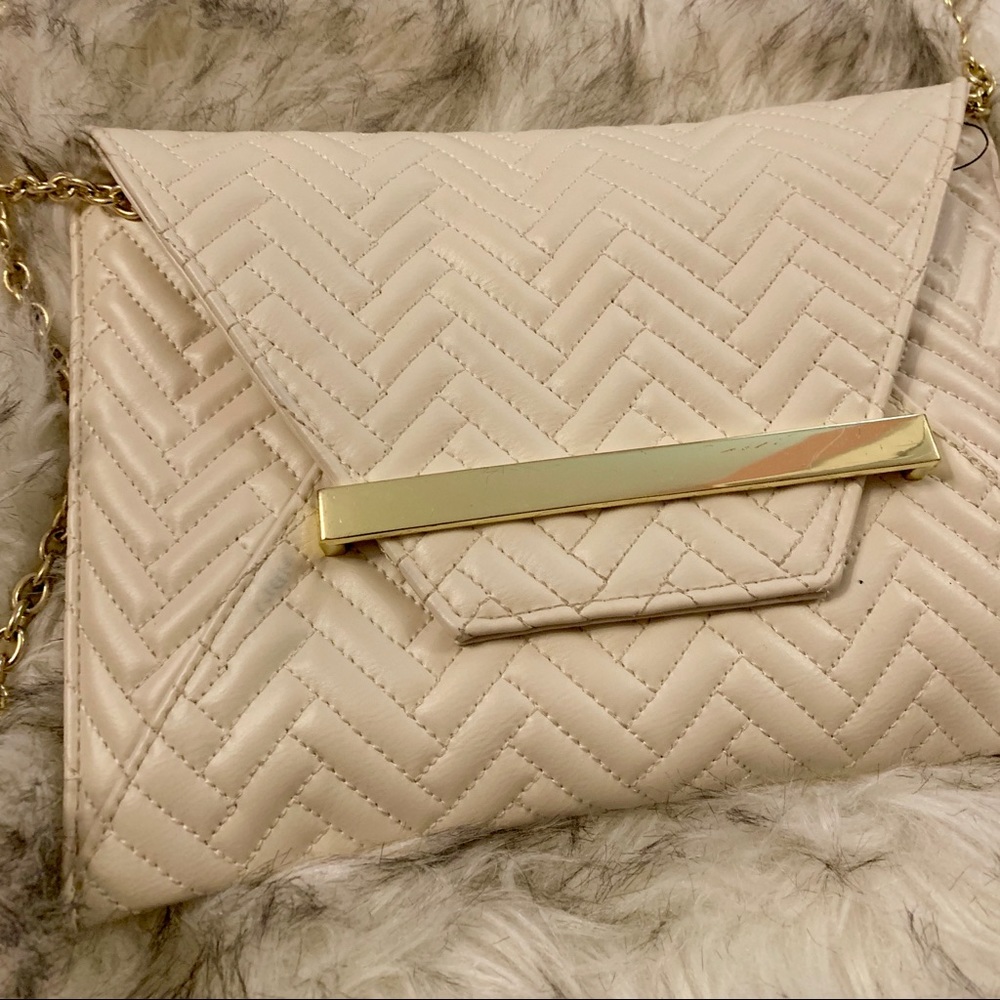 Gold Chain Cream Envelope Clutch Purse